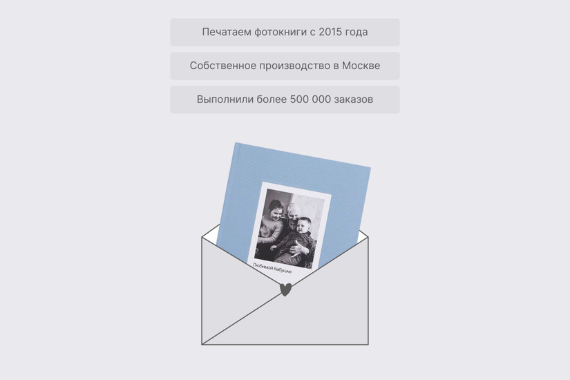 Большая фотокнига в голубом тканевом переплете